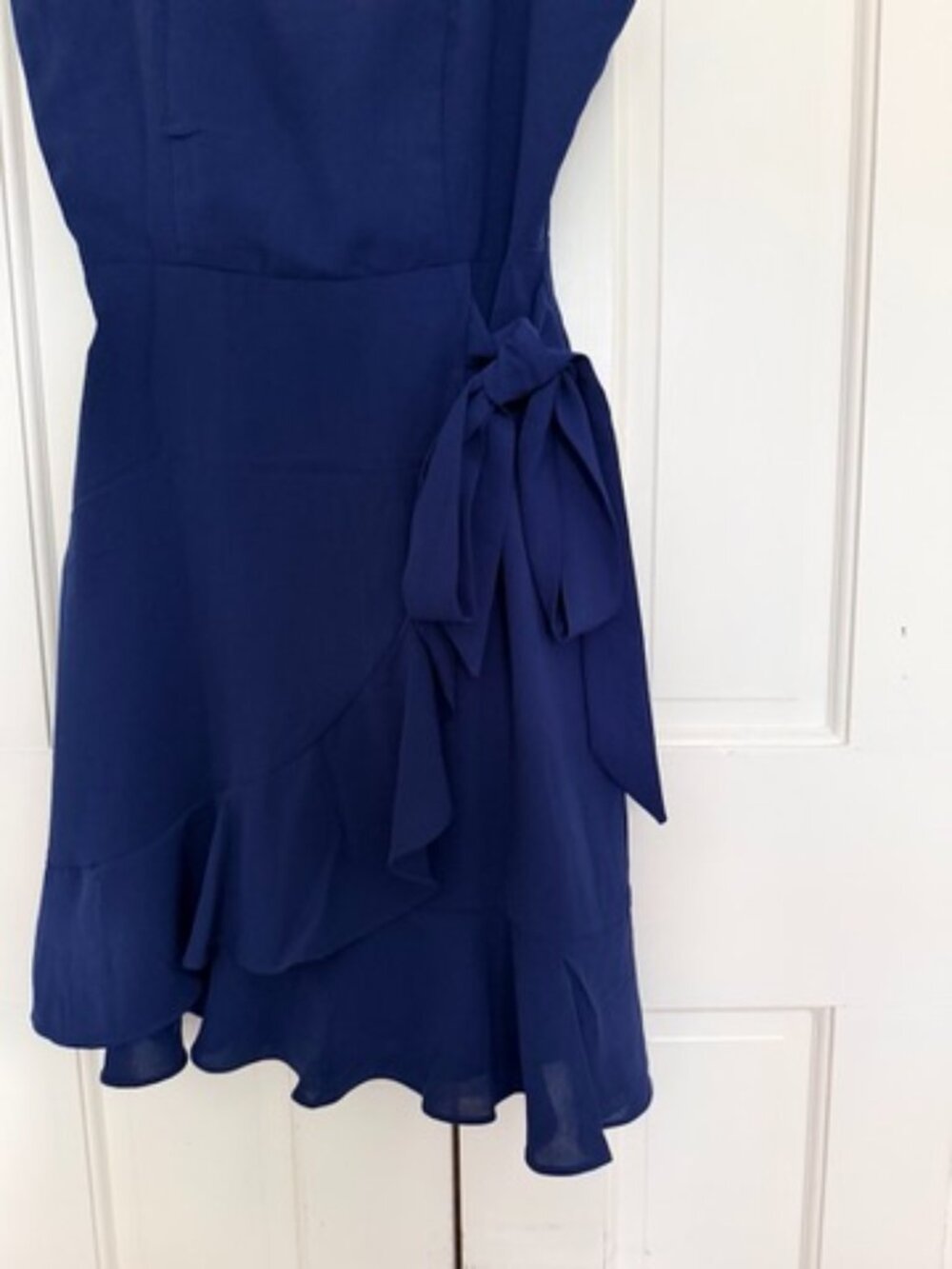 Navy Ruffle Wrap-Style Mini Dress — Size S - Picture 9 of 13